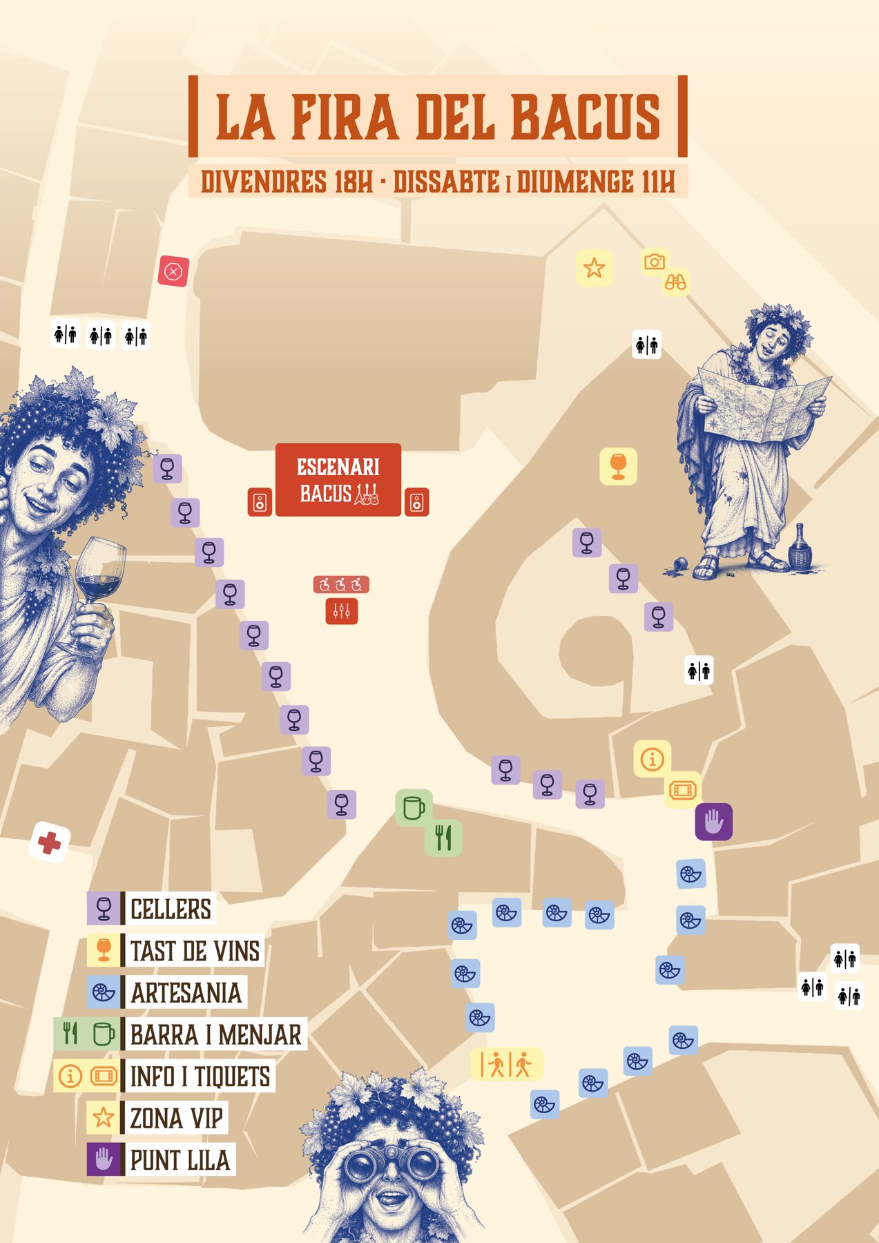 Mapa de la Fira del Bacus: cellers, tasts, artesania i barres